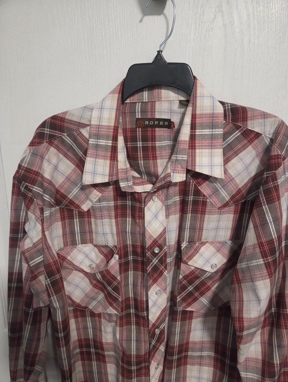 Roper Pearl Snap Shirt Plaid Western Cowboy Long Sleeve Red Mens XL - Picture 2 of 9